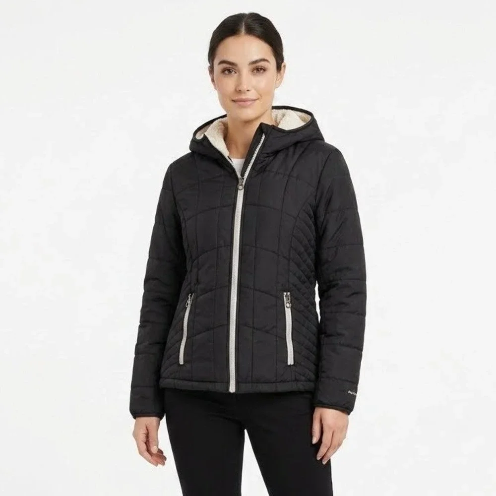 Kenneth Cole New York | Black Quilted‎ Sherpa Lined Hooded Puffer Jacket | Small